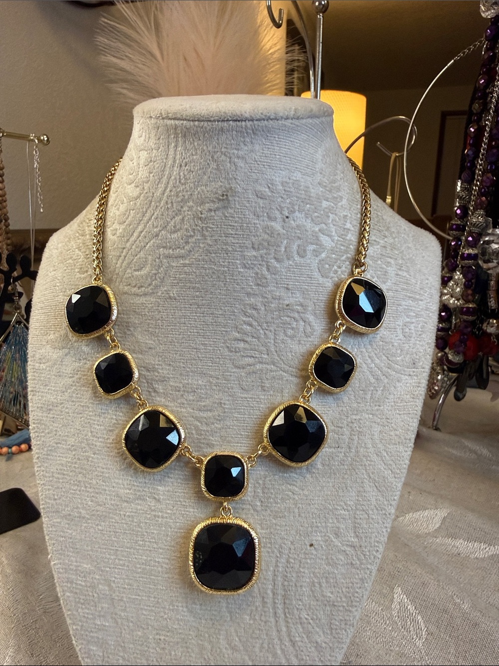 Monet Gold-Tone Necklace with Black Faceted Stones